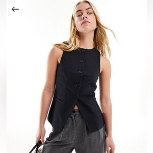 ASOS Design Navy Blue Sleeveless tailored Button-Up vest